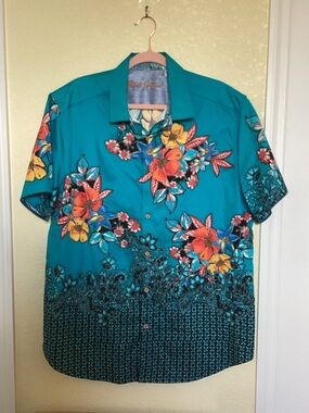 Robert Graham Teal Floral Short-Sleeve Button-Down Shirt